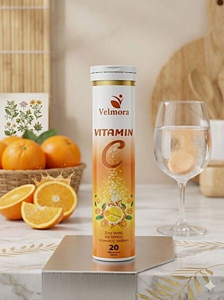 Velmora Vitamin C Efervesan Tablet 1000 mg + Çinko & D3 | 20 Tablet | Bağışıklık Desteği