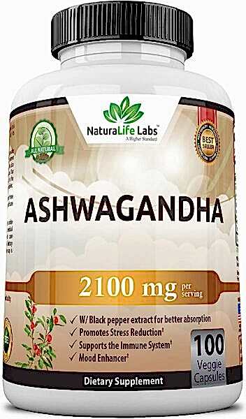 NaturaLife Labs Organic Ashwagandha 2,100 mg-100 Vegan Capsules